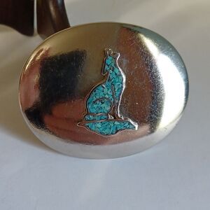 Howling Wolf Native American Indian Faux Turquoise Inlay Belt Buckle Zuni Tribe